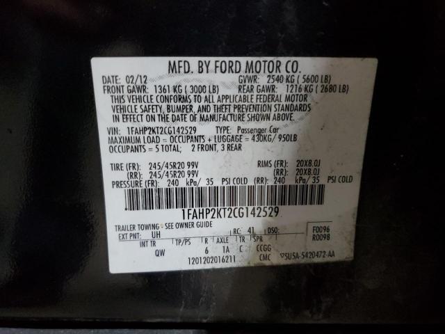 1FAHP2KT2CG142529 - 2012 FORD TAURUS SHO BLACK photo 12