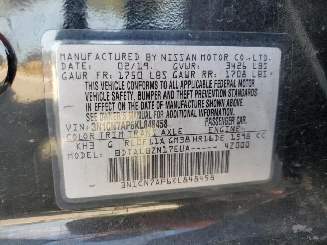 3N1CN7AP6KL848458 - 2019 NISSAN VERSA S BLACK photo 13