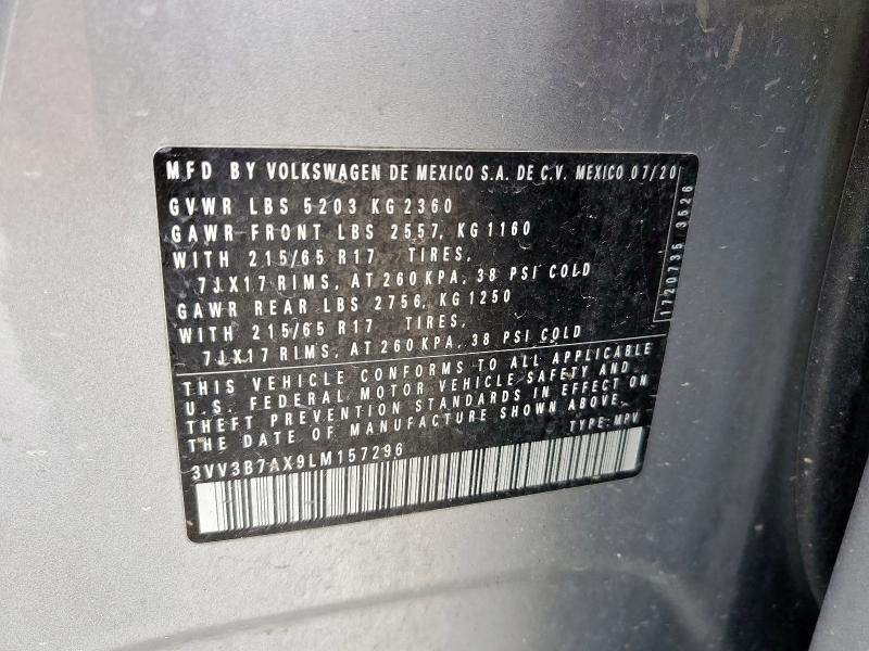 3VV3B7AX9LM157296 - 2020 VOLKSWAGEN TIGUAN SE SILVER photo 12