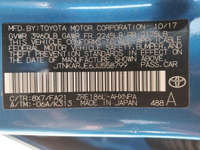 JTNKARJE6JJ558799 - 2018 TOYOTA COROLLA IM BLUE photo 12