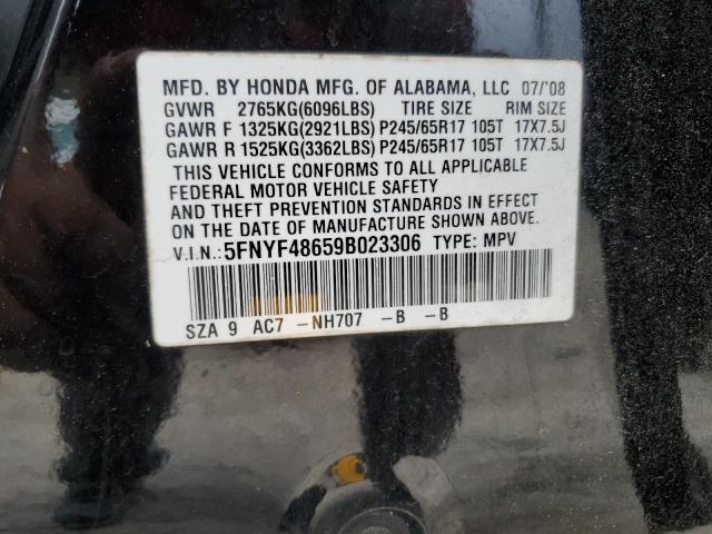 5FNYF48659B023306 - 2009 HONDA PILOT EXL BLACK photo 13