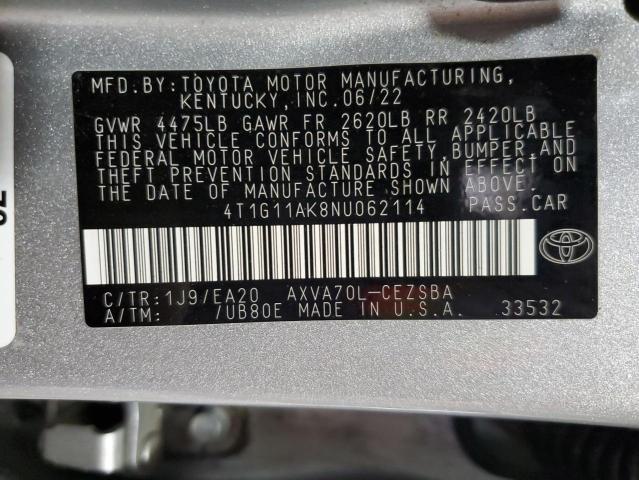 4T1G11AK8NU062114 - 2022 TOYOTA CAMRY SE 银色 照片 13