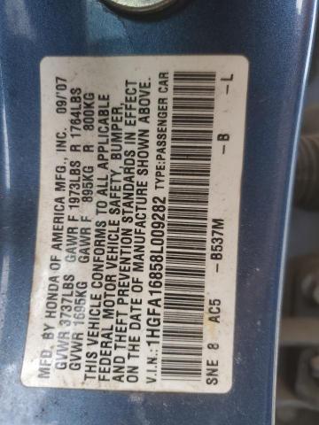 1HGFA16858L009282 - 2008 HONDA CIVIC EX BLUE photo 12