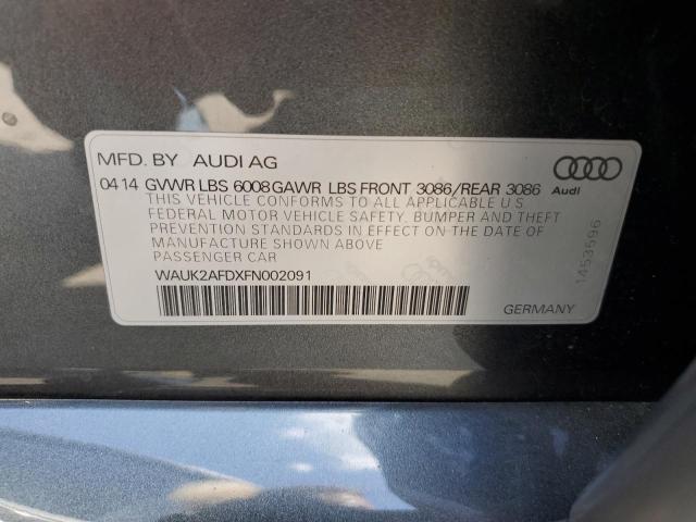 WAUK2AFDXFN002091 - 2015 AUDI S8 QUATTRO GRAY photo 12