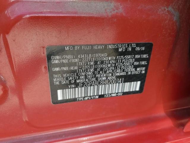 JF2GPABC8H8200341 - 2017 SUBARU CROSSTREK PREMIUM RED photo 12