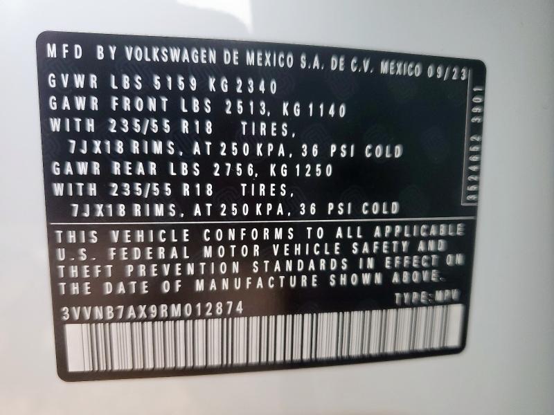 3VVNB7AX9RM012874 - 2024 VOLKSWAGEN TIGUAN SE WHITE photo 13