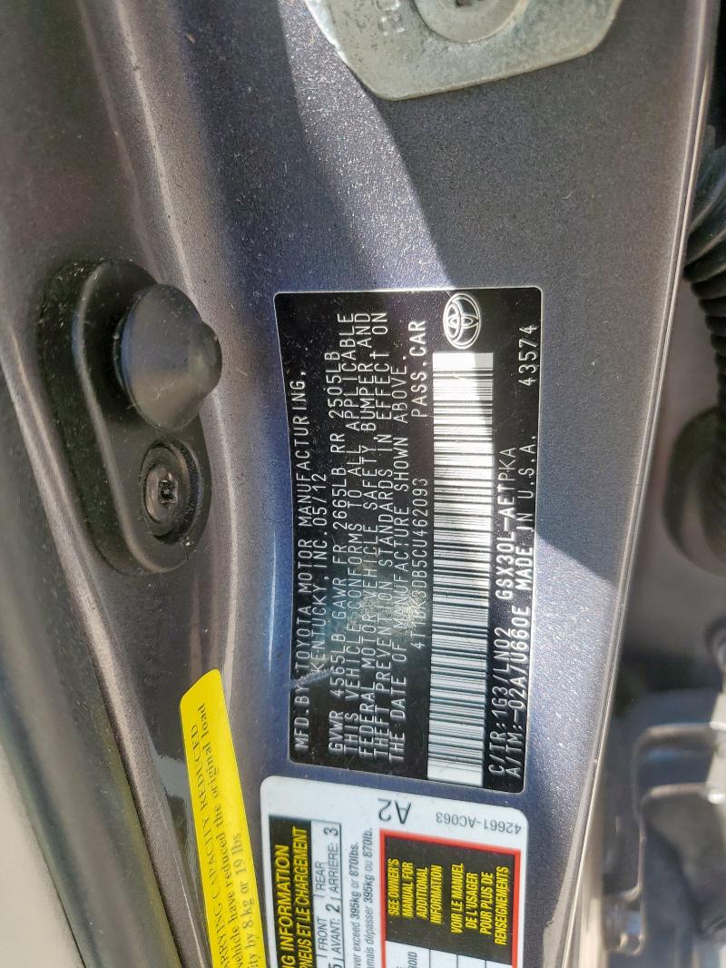 4T1BK3DB5CU462093 - 2012 TOYOTA AVALON BASE Grau Foto 12