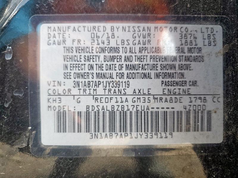 3N1AB7AP1JY339119 - 2018 NISSAN SENTRA S BLACK photo 14