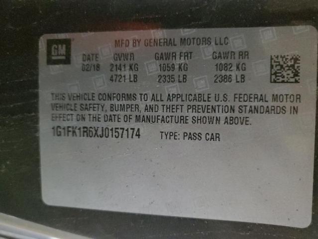 1G1FK1R6XJ0157174 - 2018 CHEVROLET CAMARO ZL1 Қара фото 12