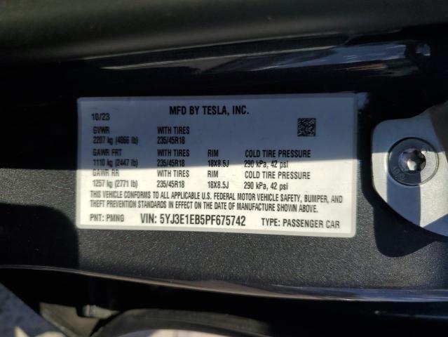 5YJ3E1EB5PF675742 - 2023 TESLA MODEL 3 Grafit foto 12