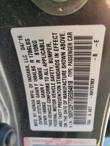 19XFC2F77GE054818 - 2016 HONDA CIVIC EX GRAY photo 12