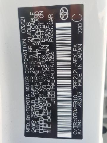 JTDEPMAE4MJ181056 - 2021 TOYOTA COROLLA LE WHITE photo 12