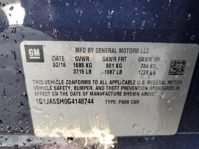 1G1JA5SH0G4148744 - 2016 CHEVROLET SONIC LS BLUE photo 12