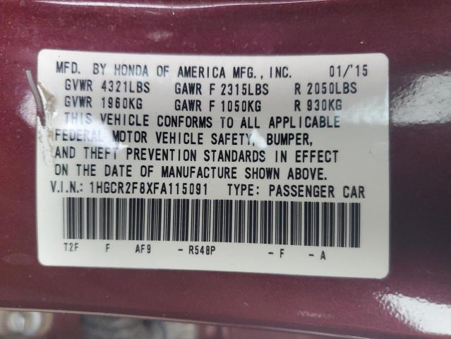1HGCR2F8XFA115091 - 2015 HONDA ACCORD EXL PURPLE photo 12