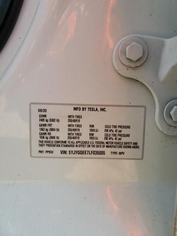 5YJYGDEE7LF035005 - 2020 TESLA MODEL Y 白色 照片 12