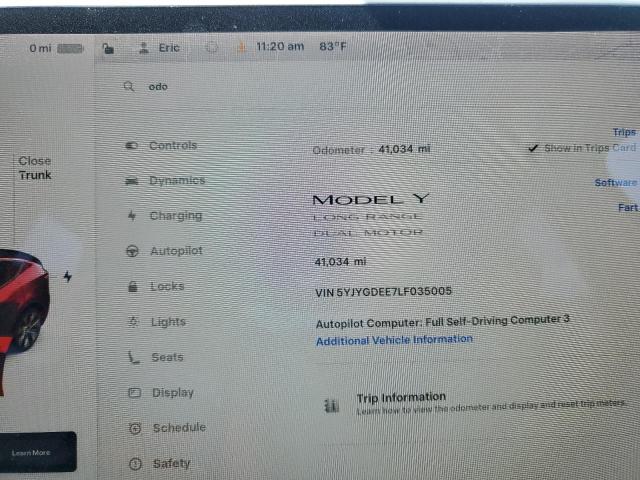 5YJYGDEE7LF035005 - 2020 TESLA MODEL Y 白色 照片 9