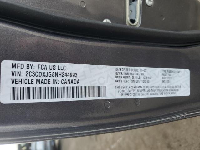 2C3CDXJG8NH244993 - 2022 DODGE CHARGER SXT GRAY photo 12