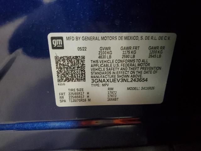 3GNAXUEV3NL243654 - 2022 CHEVROLET EQUINOX LT BLUE photo 13