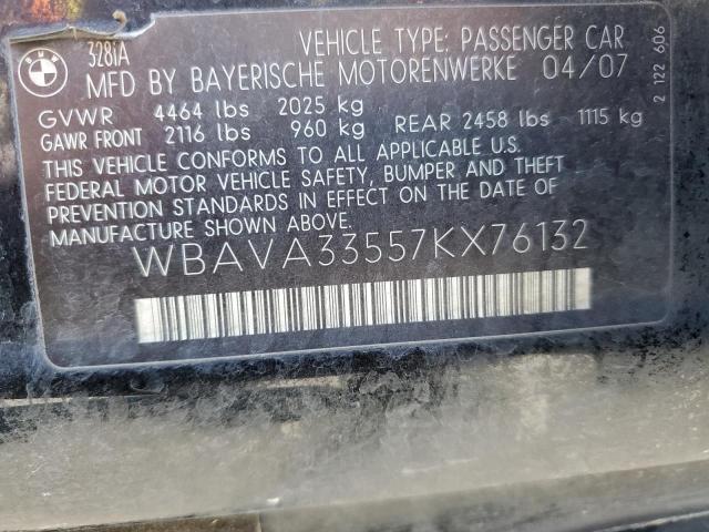 WBAVA33557KX76132 - 2007 BMW 3 SERIES I BLACK photo 12