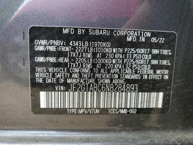 JF2GTABC6N8284893 - 2022 SUBARU CROSSTREK CHARCOAL photo 12