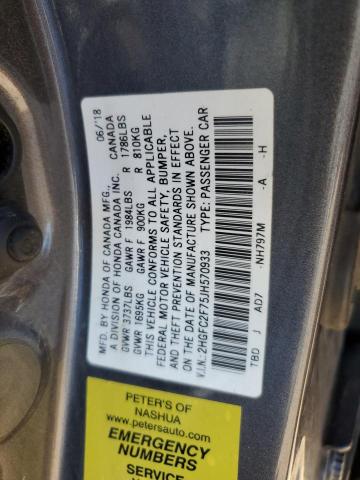 2HGFC2F75JH570933 - 2018 HONDA CIVIC EX Grau Foto 12