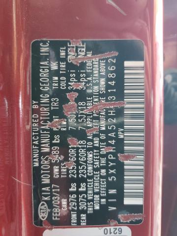 5XYPH4A52HG314862 - 2017 KIA SORENTO EX წითელი ფოტო 13