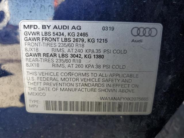 WA1ANAFYXK2075685 - 2019 AUDI Q5 PREMIUM 蓝色 照片 13