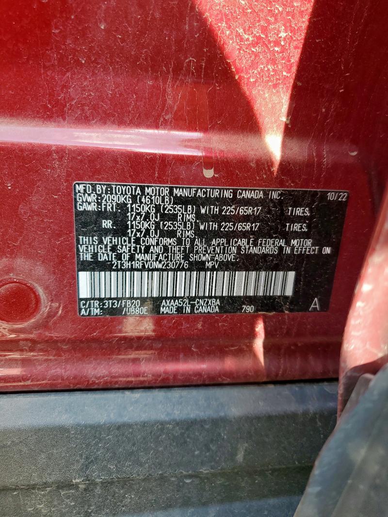 2T3H1RFV0NW230776 - 2022 TOYOTA RAV4 LE RED photo 13