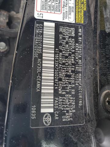 4T1BE32K75U028724 - 2005 TOYOTA CAMRY LE BLACK photo 12