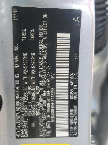 5TDJKRFH5FS112296 - 2015 TOYOTA HIGHLANDER XLE GRAY photo 14