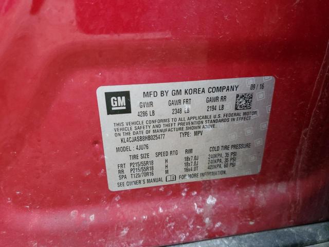 KL4CJASB8HB025477 - 2017 BUICK ENCORE PREFERRED RED photo 12