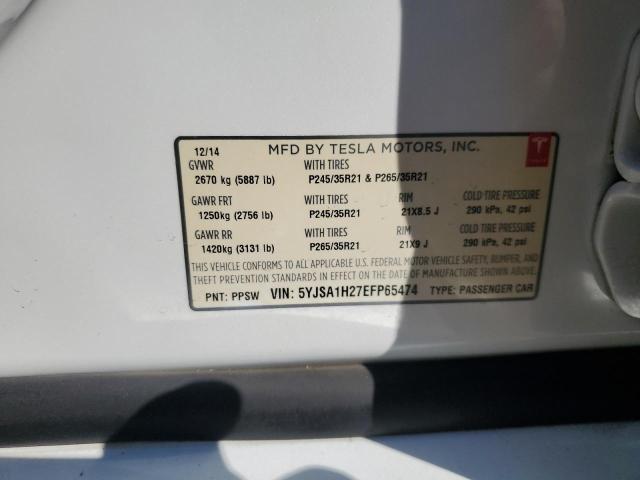 5YJSA1H27EFP65474 - 2014 TESLA MODEL S WHITE photo 13