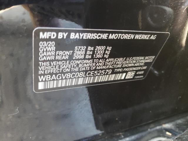 WBAGV8C08LCE52579 - 2020 BMW M850XI BLACK photo 12