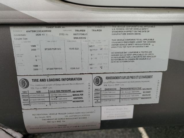 4X4TSMC2XCA305302 - 2012 FOREST RIVER SALEM 27DBUD 白色 照片 10