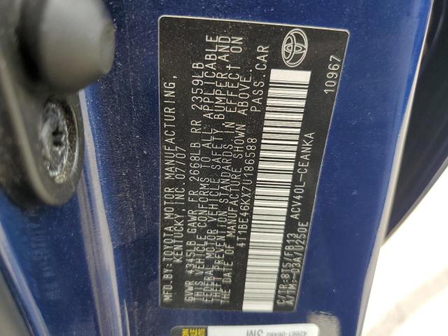 4T1BE46KX7U186588 - 2007 TOYOTA CAMRY CE BLUE photo 12
