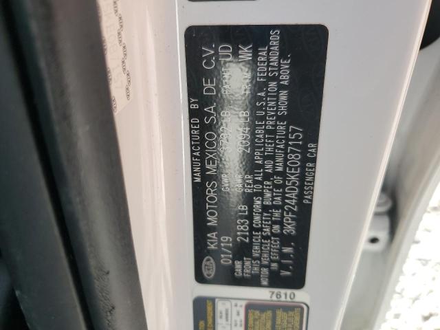 3KPF24AD5KE087157 - 2019 KIA FORTE FE Ақ фото 12