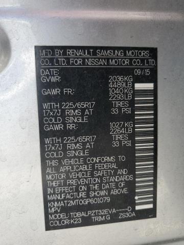 KNMAT2MT0GP601079 - 2016 NISSAN ROGUE S SILVER photo 14