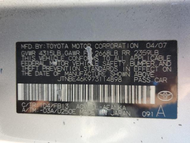 JTNBE46K973114898 - 2007 TOYOTA CAMRY CE SILVER photo 12