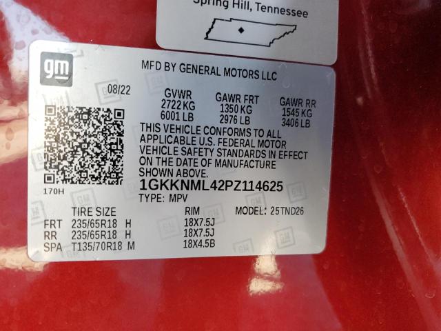 1GKKNML42PZ114625 - 2023 GMC ACADIA SLT RED photo 13