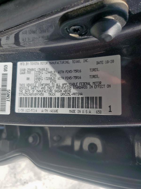 5TFAZ5CN8MX097458 - 2021 TOYOTA TACOMA DOUBLE CAB GRAY photo 13