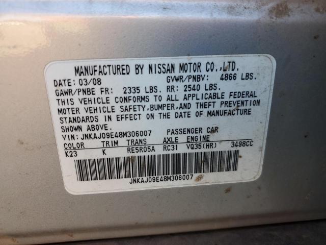 JNKAJ09E48M306007 - 2008 INFINITI EX35 BASE SILVER photo 12