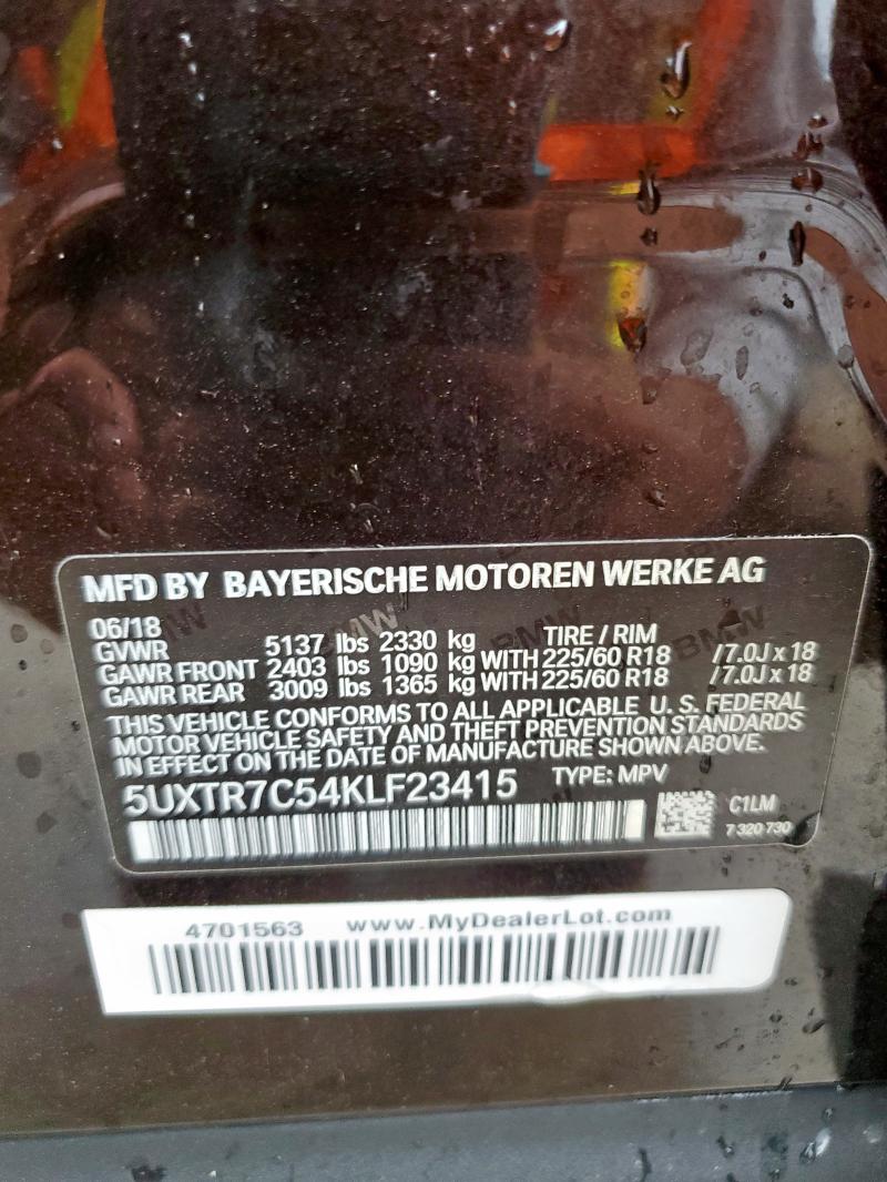 5UXTR7C54KLF23415 - 2019 BMW X3 SDRIVE30I 棕色 照片 12