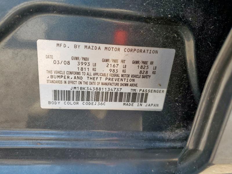 JM1BK343881134737 - 2008 MAZDA 3 HATCHBACK GRAY photo 12
