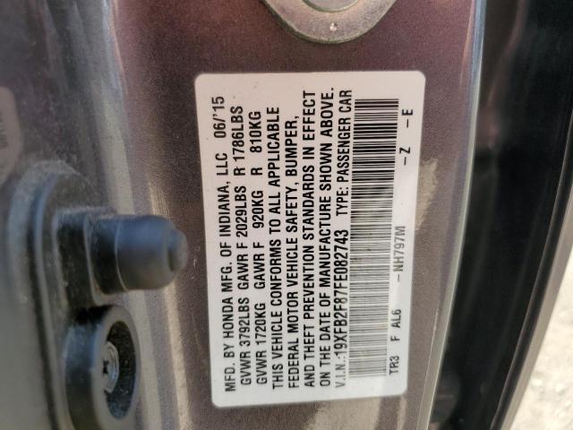 19XFB2F87FE082743 - 2015 HONDA CIVIC EX GRAY photo 12