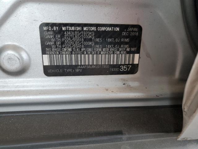 JA4AP3AU8KU017900 - 2019 MITSUBISHI OUTLANDER ES Gümüş foto 13