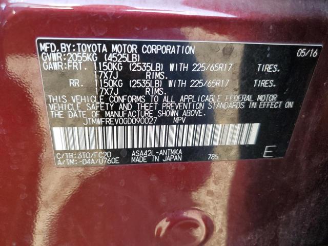 JTMWFREV0GD090027 - 2016 TOYOTA RAV4 XLE BURGUNDY photo 13