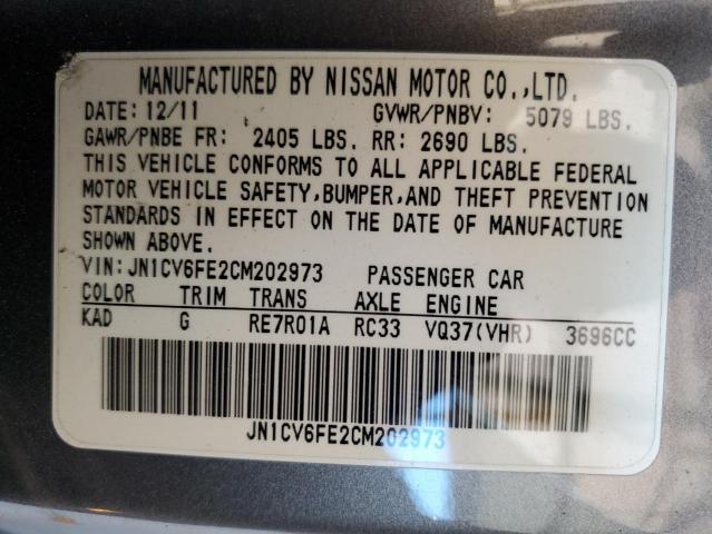 JN1CV6FE2CM202973 - 2012 INFINITI G37 BASE GRAY photo 13