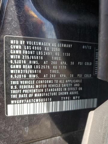 WVGBV7AX7CW565616 - 2012 VOLKSWAGEN TIGUAN S BLACK photo 13