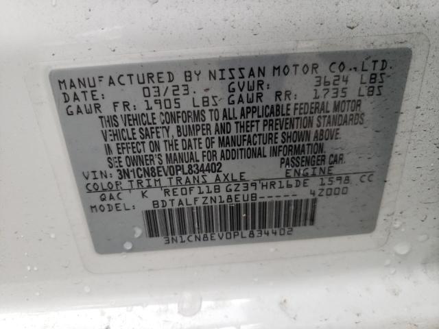 3N1CN8EV0PL834402 - 2023 NISSAN VERSA SV WHITE photo 12