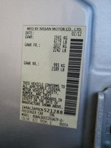 1N4AL2APXCN521288 - 2012 NISSAN ALTIMA BASE Gümüş fotoğraf 12